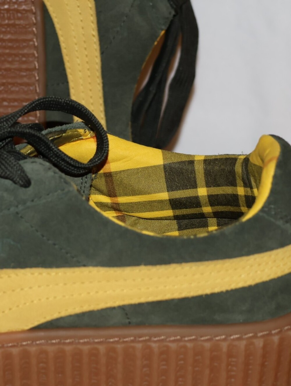 Puma FENTY by Rihanna Green & Yellow Cleated Creeper Suede Platform Sneakers. - Picture 16 of 16